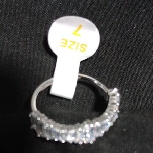 Sparkling Cubic Zirconia Pave Hoop Ring - Silver Tone - Size 7